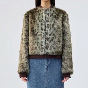 Unreal Fur Green Foliage Leopard Faux Fur Jacket